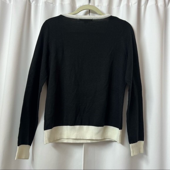 F21 Black & Cream White Color Block Round Neck Acrylic Sweater Size Large - Picture 4 of 8